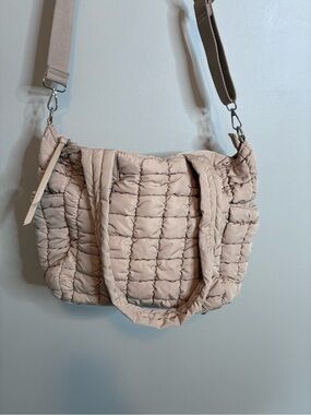 Coastitch USA Beige Quilted Puffer Tote Crossbody Bag Convertible Shoulder Purse